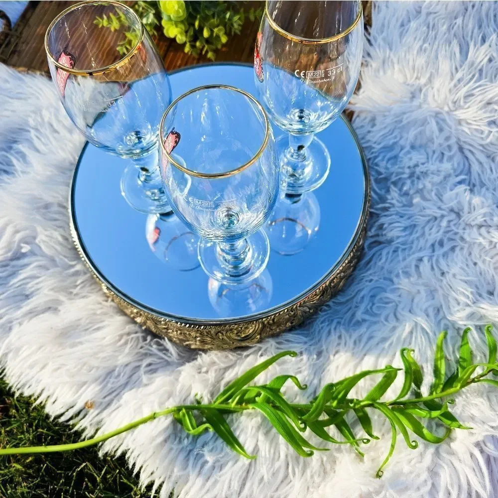 Set Of 3 Gold Rim 33cl Stella Artois Beer Chalice Glasses.